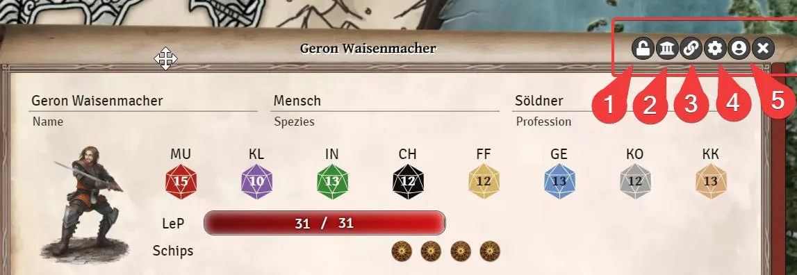 Charakterbogen Kopfbereich