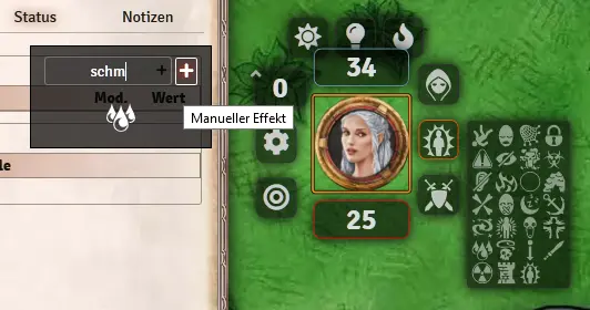 Charakterbogen Status Kontextmenü